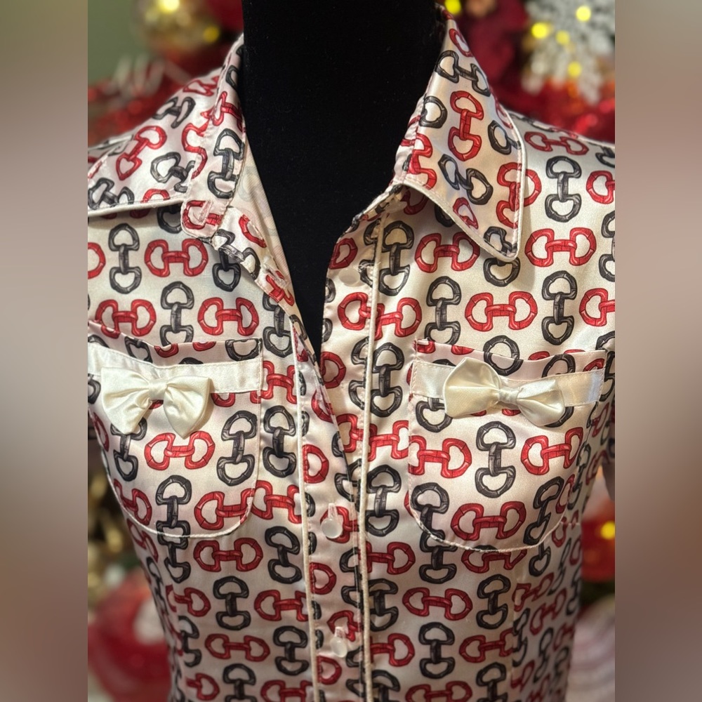PRADA silk button down short sleeve top
